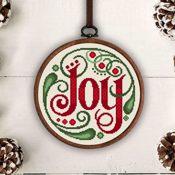 Christmas Joy cross stitch pattern, Christmas decor pattern, Christmas wall ornation, Modern cross stitch, Joy embroidery, Christmas wreath