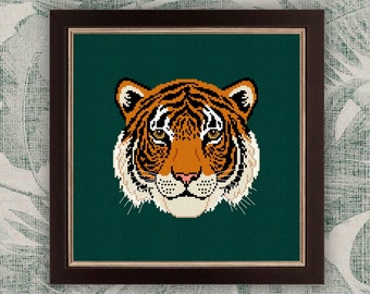 Tiger cross stitch pattern, Wild feline cross stitch wall decor, Tiger embroidery, Animal cross stitch, Rainforest cross stitch, Big cat pdf