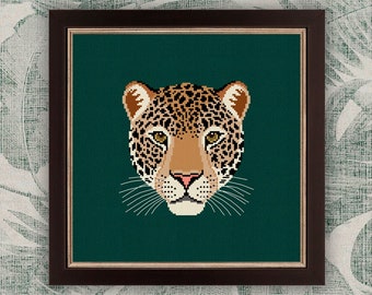 Leopard cross stitch pattern, Wild feline cross stitch chart, Leopard embroidery, Animal cross stitch pdf, Jungle cross stitch, Big cat art