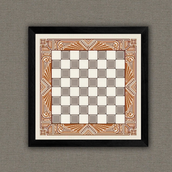 Art deco chessboard cross stitch pattern, Chess board embroidery pattern, Game board cross stitch pdf download, Chessboard chart Chess decor