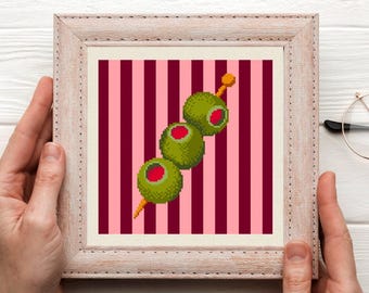 Stuffed Olives Cross Stitch Pattern: Kitchen modern design (PDF Pattern)