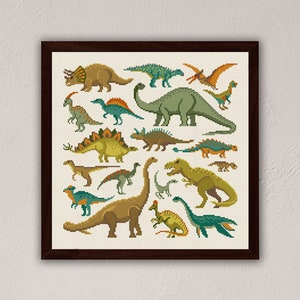 Dinosaurussen kruissteekpatroon, dino kruissteek pdf, dinosaurussen borduurkunst, kinder kruissteek, dieren kruissteek Dino lovers xstitch