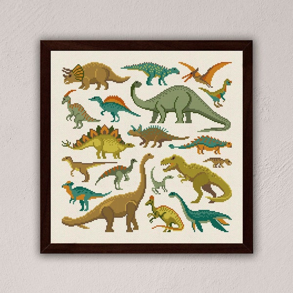 Dinosaurs cross stitch pattern, Dino cross stitch pdf, Dinosaurs embroidery art, Kids cross stitch, Animals cross stitch Dino lovers xstitch