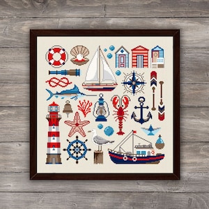 Maritimer Kreuzstich Stickmuster, Meeres Kreuzstich Stickmuster, Meeresstickerei Wanddekor, pdf Stickmuster, Meeres Kreuzstich Stickmuster