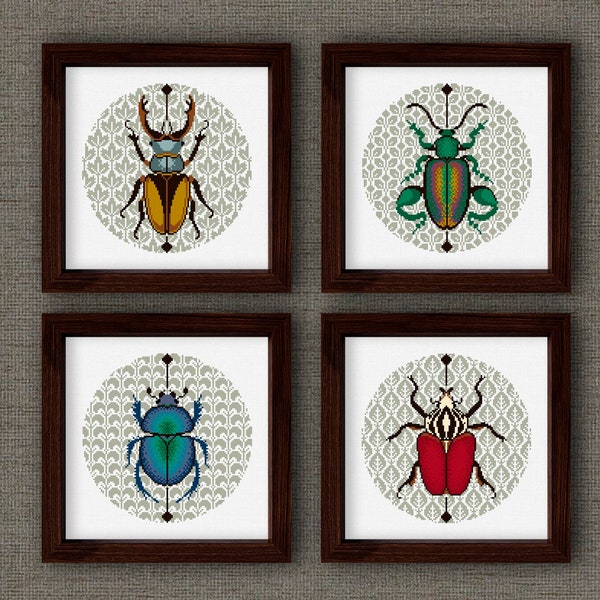 Set of beetles cross stitch pattern, Insect cross stitch, Entomology cross stitch, Nature cross stitch chart, Beetles embroidery PDF pattern