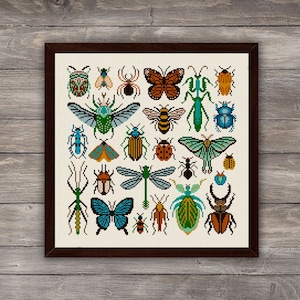 Insects cross stitch pattern, Bugs cross stitch pdf download, Entomology cross stitch, Insects embroidery wall decor, Modern cross stitch