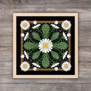 Daisies square cross stitch pattern, Daisy flowers cross stitch pdf download, Botanical cross stitch, Floral cross stitch digital download