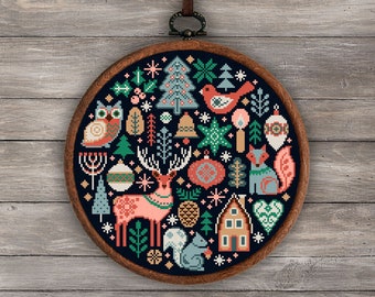 Christmas Forest Cross Stitch Pattern: Scandinavian Nordic Embroidery (PDF Pattern)