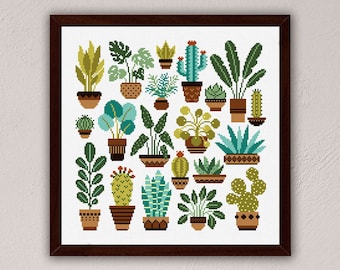 Potted Plants Cross Stitch Pattern: Botanical Home Decor (PDF Digital Download)