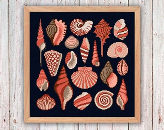 Sea shells cross stitch pattern, Seashells cross stitch pdf, Ocean cross stitch wall decor, Sea life embroidery, Coastal decor, Nautical art