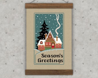 Season's Greetings cross stitch pattern, Christmas cross stitch, Christmas wall decor, Cottage christmas pdf pattern, Embroidery decor chart