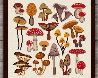 Mushroom Cross Stitch Pattern: Fungi Embroidery Art (PDF Pattern)