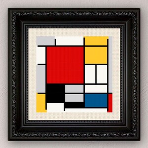 Mondrian-Komposition Kreuzstichmuster: Rot, Gelb, Blau (PDF)