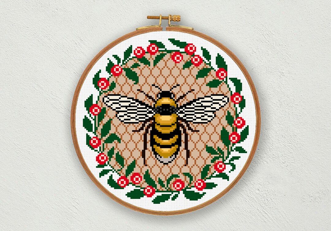 Bumble Bee Cross Stitch Pattern, Insect Cross Stitch, Bee Embroidery