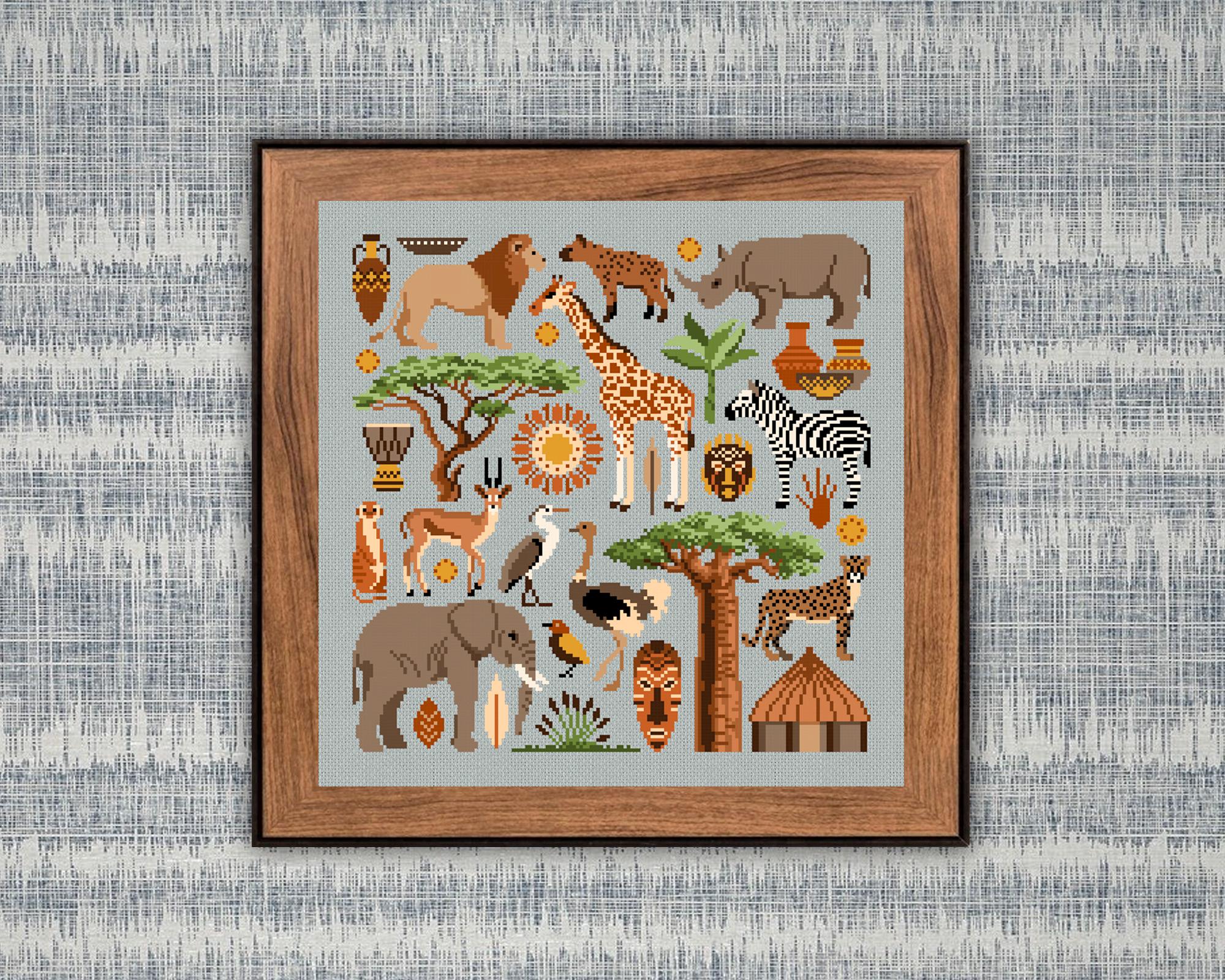 African Animals Cross Stitch Pattern: Savanna Embroidery (PDF Pattern) -  Etsy Israel, image size:2000x1600
