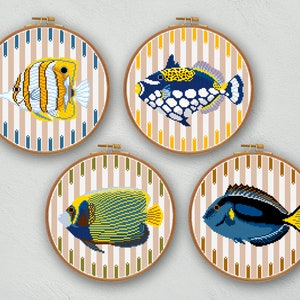 Set of fishes cross stitch pattern, Tropical fish cross stitch, Nautical cross stitch home decor, Sea life cross stitch, Fish embroidery pdf