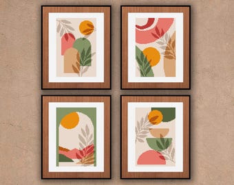 Minimalist Landscape Cross Stitch Pattern Set: Bohemian Wall Decor (PDF Pattern)