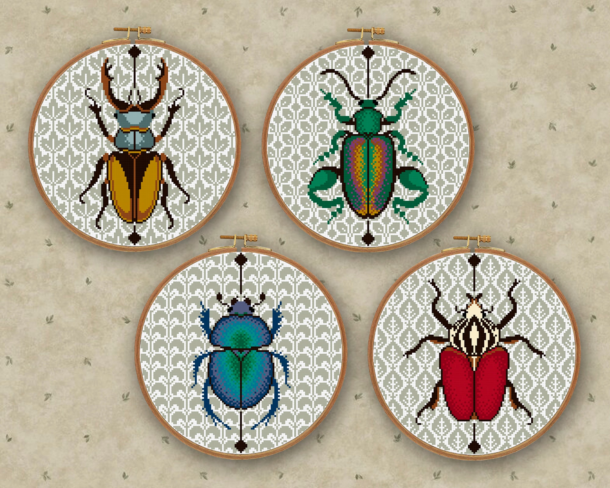 甲虫クロスステッチパターンセット：昆虫刺繍（PDFパターン） - Etsy 日本