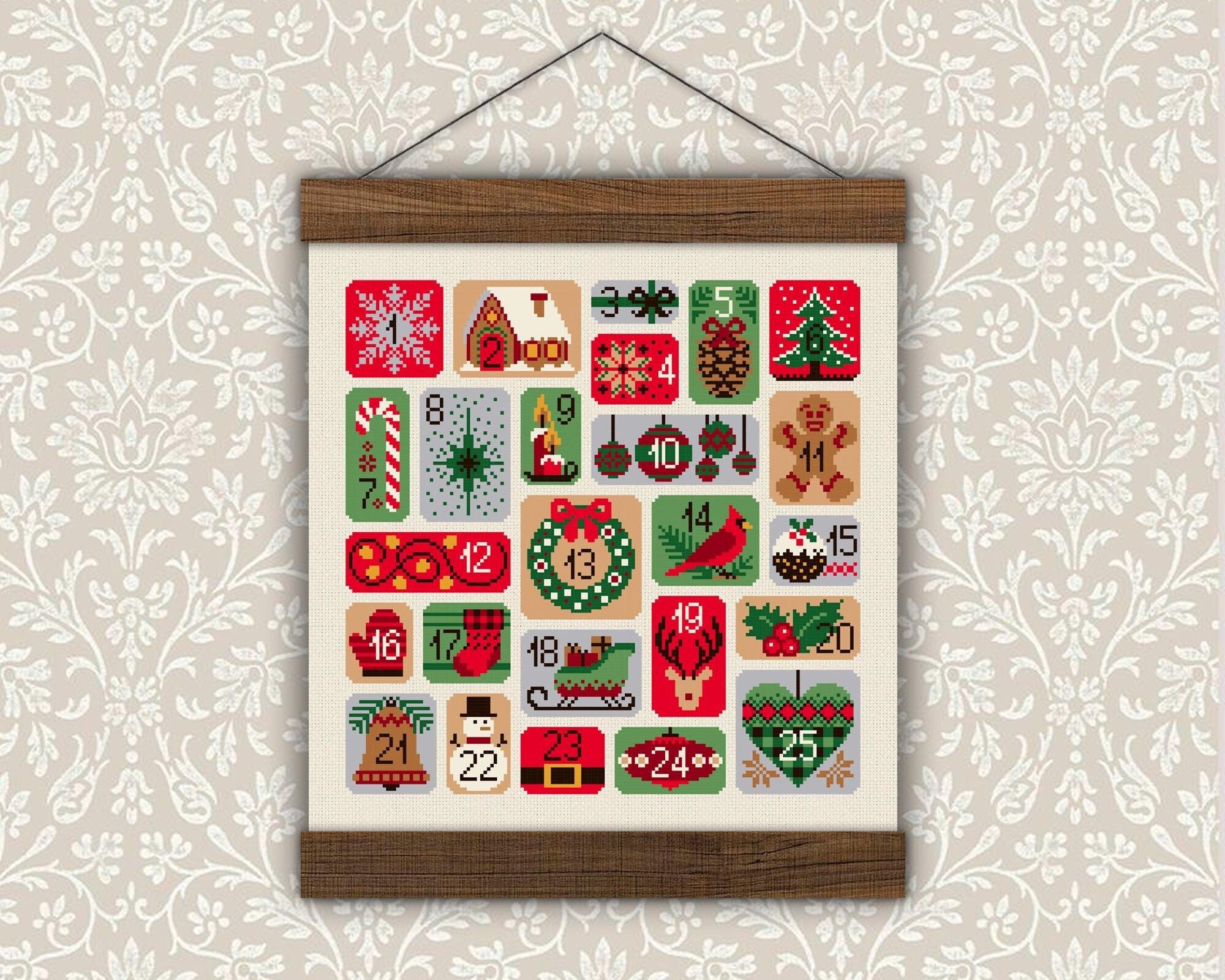 Advent Calendar Cross Stitch Pattern, Christmas Cross Stitch