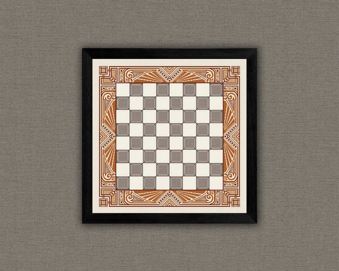 Art Deco Chessboard Cross Stitch Pattern, Chess Board Embroidery ...