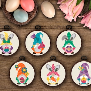 Easter gnomes cross stitch pattern, Easter ornaments embroidery, Funny easter cross stitch, Spring gnomes home decor, Modern cross stitch