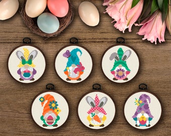 Easter gnomes cross stitch pattern, Easter ornaments embroidery, Funny easter cross stitch, Spring gnomes home decor, Modern cross stitch