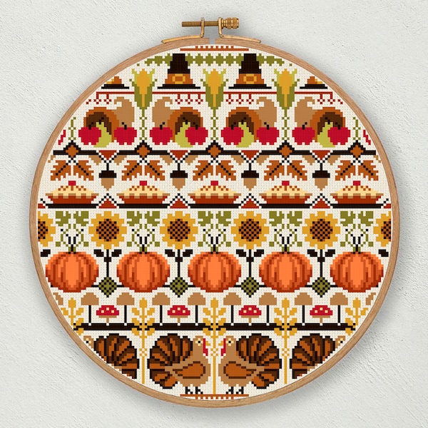 Thanksgiving cross stitch pattern, Harvest cross stitch pdf, Fall cross stitch, Thanksgiving embroidery decor, Autumn cross stitch sampler