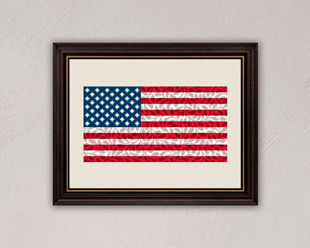 USA Flag Cross Stitch Pattern, American Flag Wall Decor, 4th of July