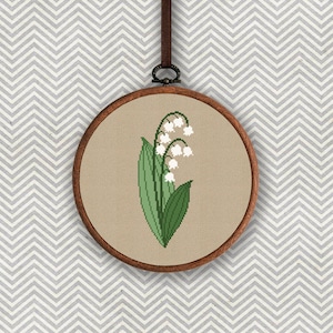 Lily of the Valley cross stitch pattern, May birth flower counted cross stitch, Wild flowers wall decor Delicate floral pdf cross stitch art image 2