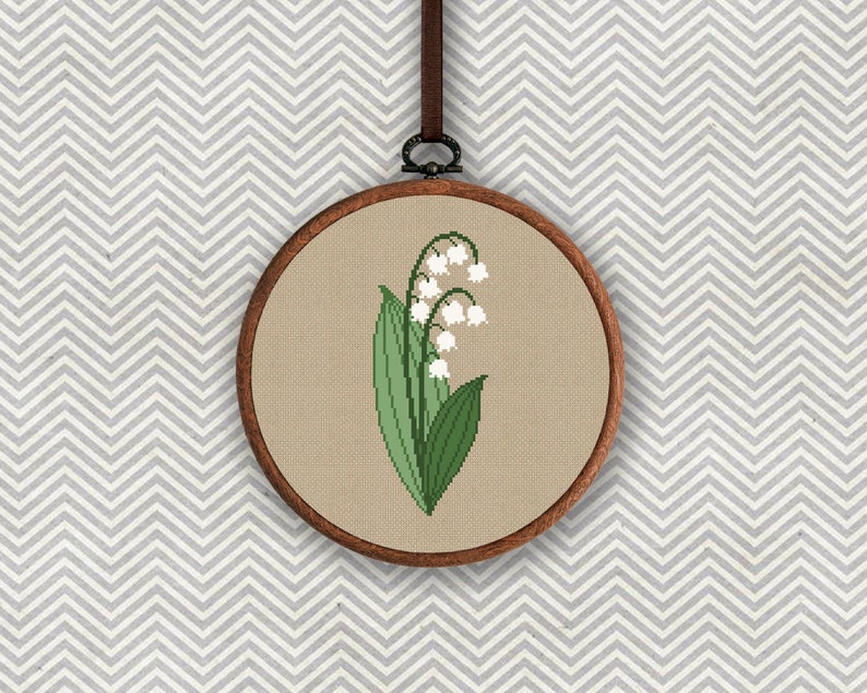 Lily of the Valley cross stitch pattern, May birth flower counted cross stitch, Wild flowers wall decor Delicate floral pdf cross stitch art image 2