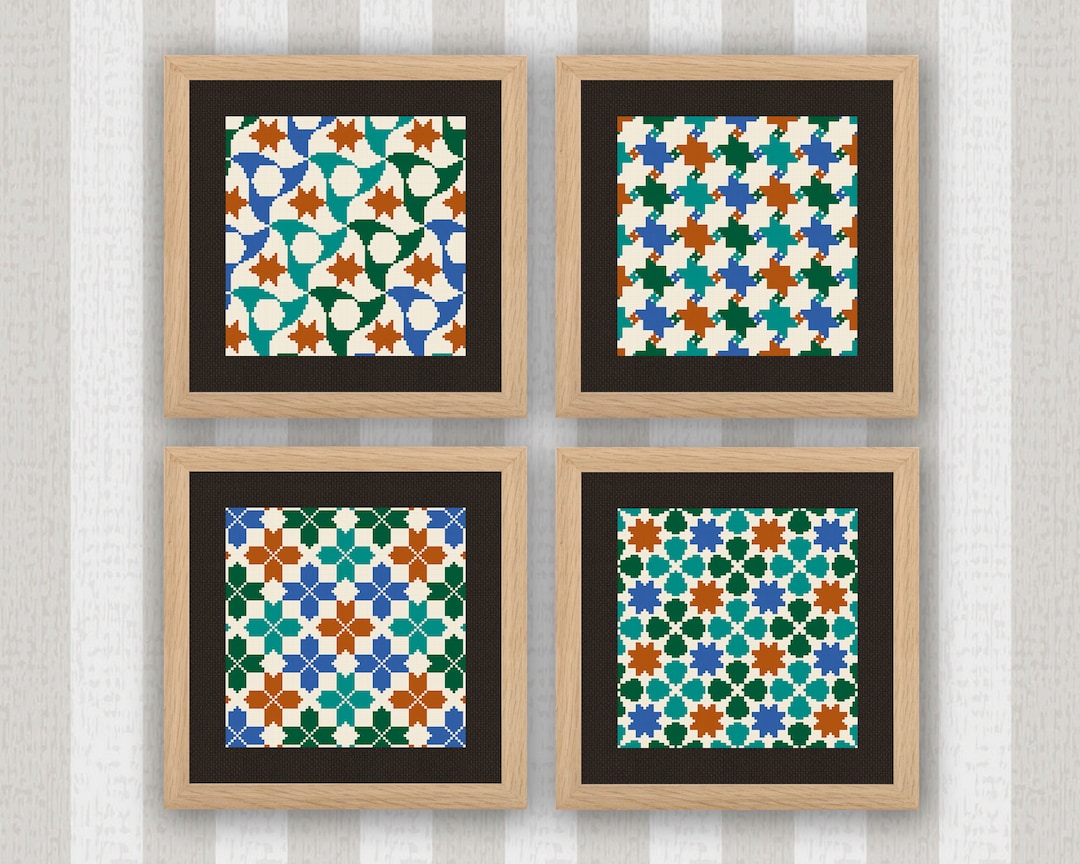 Set of Alhambra Tiles Cross Stitch Patterns, Arabic Tile Embroidery Art ...