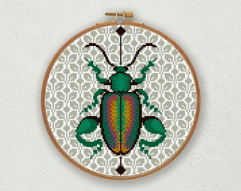 Frog legged beetle cross stitch pattern, Bug cross stitch, Entomology counted cross stitch chart, Insect embroidery pdf instant download art