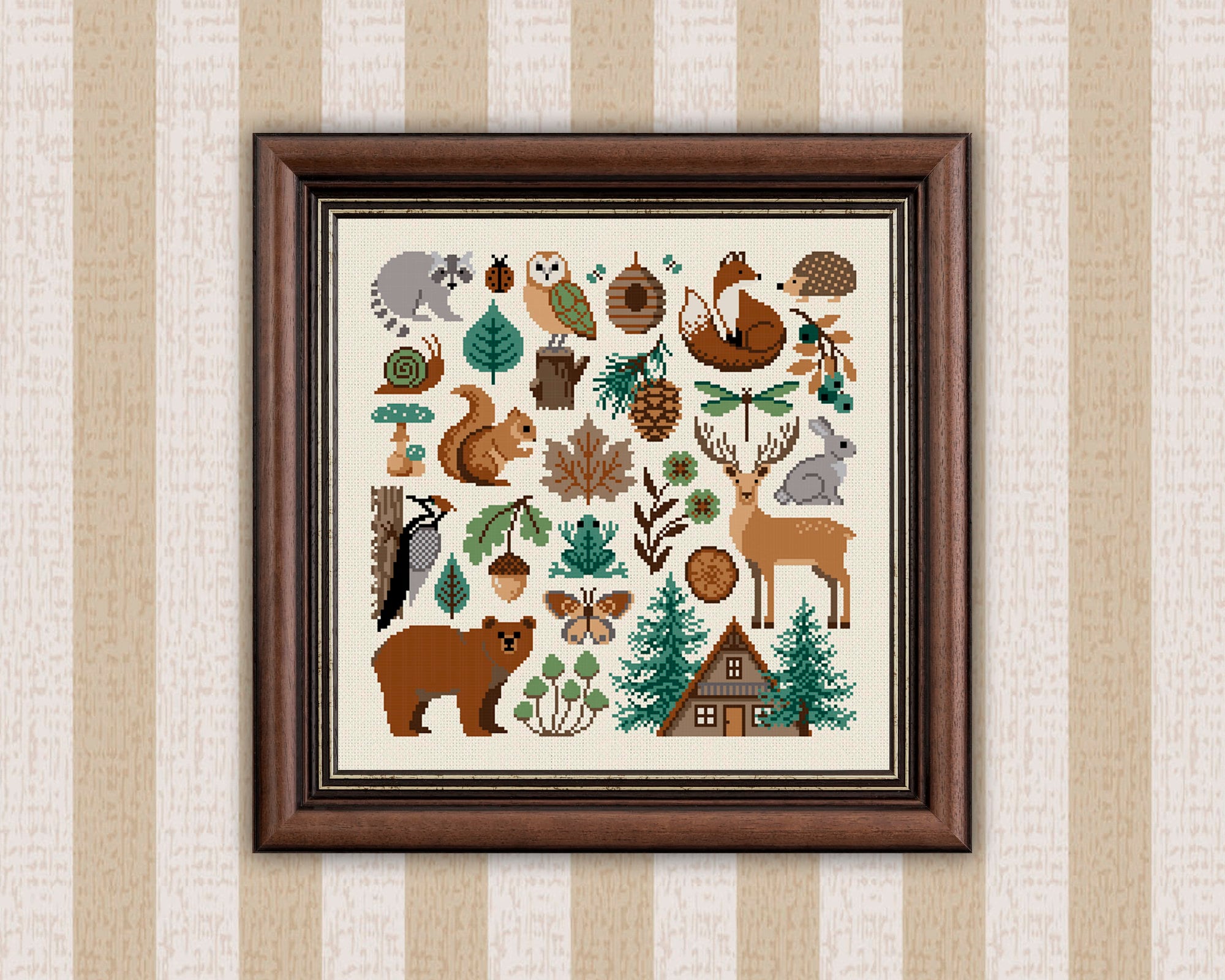 woodland-cross-stitch-pattern-forest-cross-stitch-pdf-download-cottage-wall-decor-modern-cross-stitch-nature-embroidery-woodland-nursery-etsy