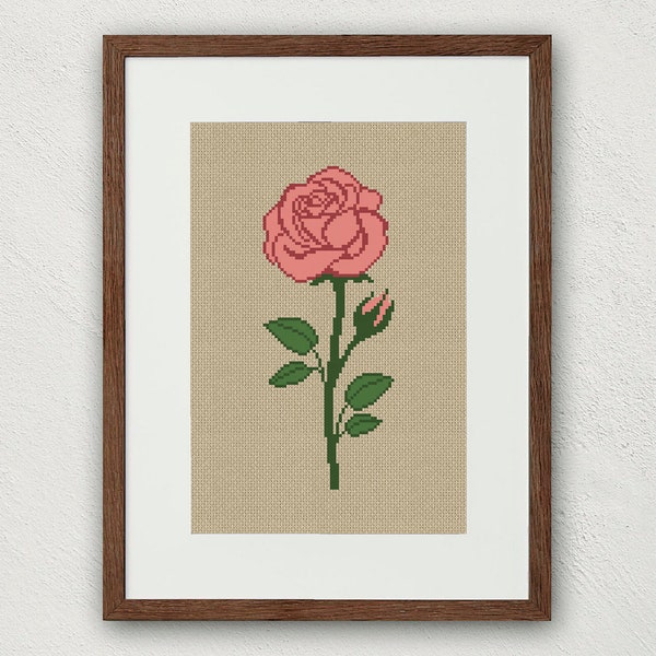 Rose cross stitch pattern, June birth flower cross stitch instant download, Rose embroidery, Floral wall decor cross stitch, Summer flowers