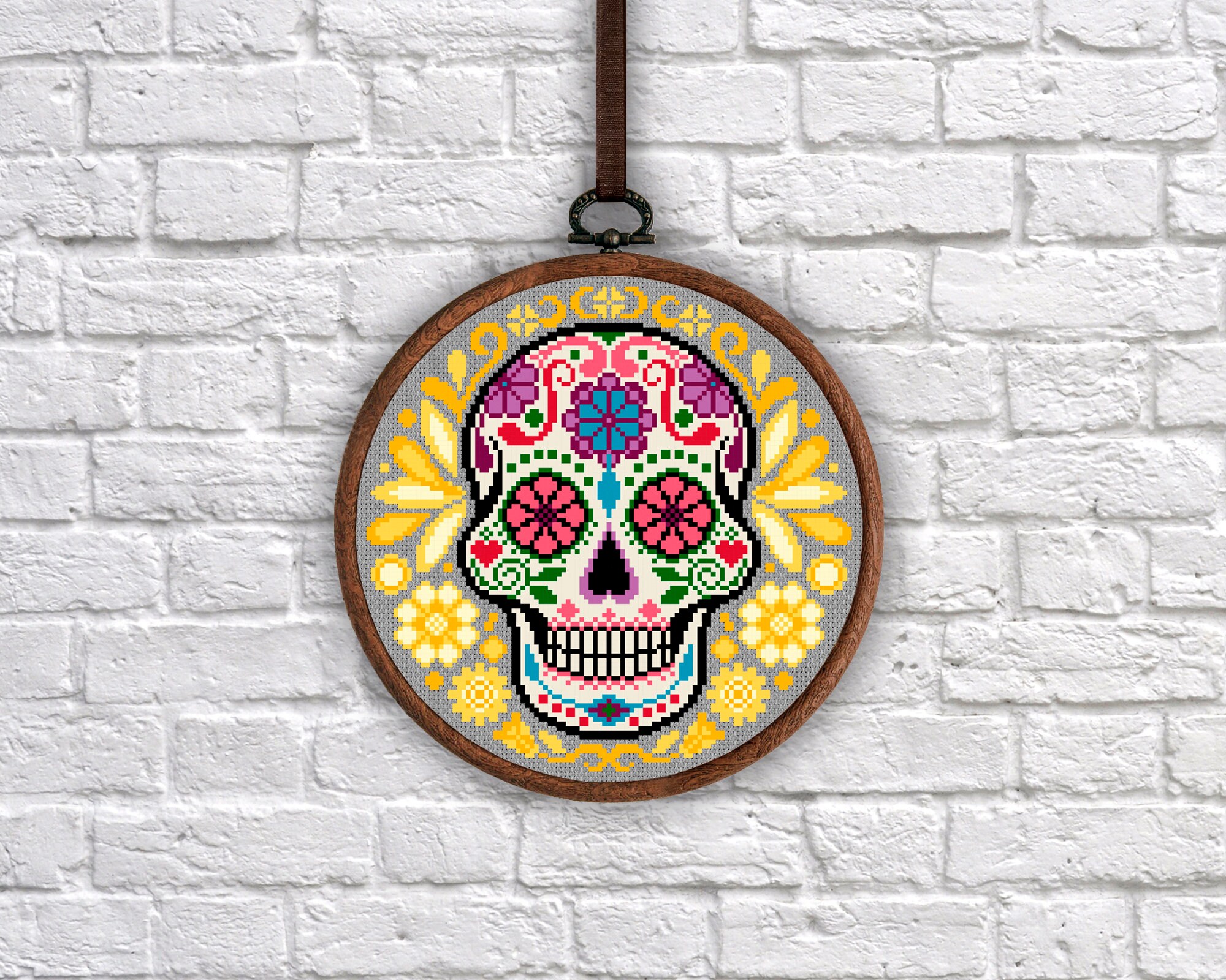 Kit Ricamo A Punto Croce WOWDECOR - Giorno Dei Morti Teschio Con Fiore - 36x46cm 11ct - Per Adulti E Principianti - 3