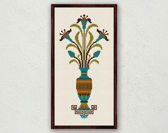 Neo greek vase cross stitch pattern, Vintage counted cross stitch, Floral cross stitch, Floral embroidery, Instant download cross stitch PDF