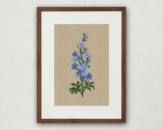 Larkspur Cross Stitch Pattern, July Birth Flower (PDF Pattern)
