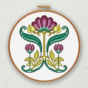 Patrón de punto de cruz floral Art Nouveau: bordado vintage (patrón PDF)