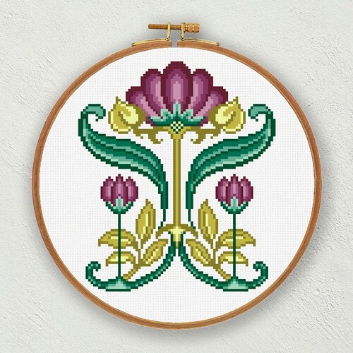 Art Nouveau Cross Stitch Pattern Floral Cross Stitch Pdf Etsy
