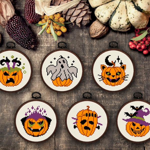 Spooky pumpkins cross stitch pattern, Halloween cross stitch Halloween decor, Jack O cross stitch Pumpkin cross stitch, Halloween embroidery