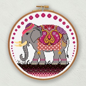 Indiase olifant kruissteek patroon, exotische dieren kruissteek pdf patroon, olifant borduurwerk instant download grafiek, Boho decor