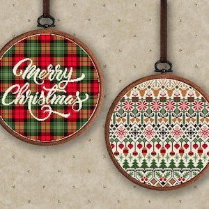 Set of Christmas cross stitch patterns, Christmas plaid cross stitch, Christmas embroidery decor, Christmas sampler, Nordic Christmas pdf