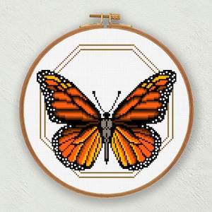 Monarch butterfly cross stitch pattern, Insect cross stitch, Hoop embroidery pattern, Nature cross stitch, Counted cross stitch PDF download