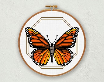 Monarch Butterfly Cross Stitch Pattern: Insect Embroidery (PDF Download)