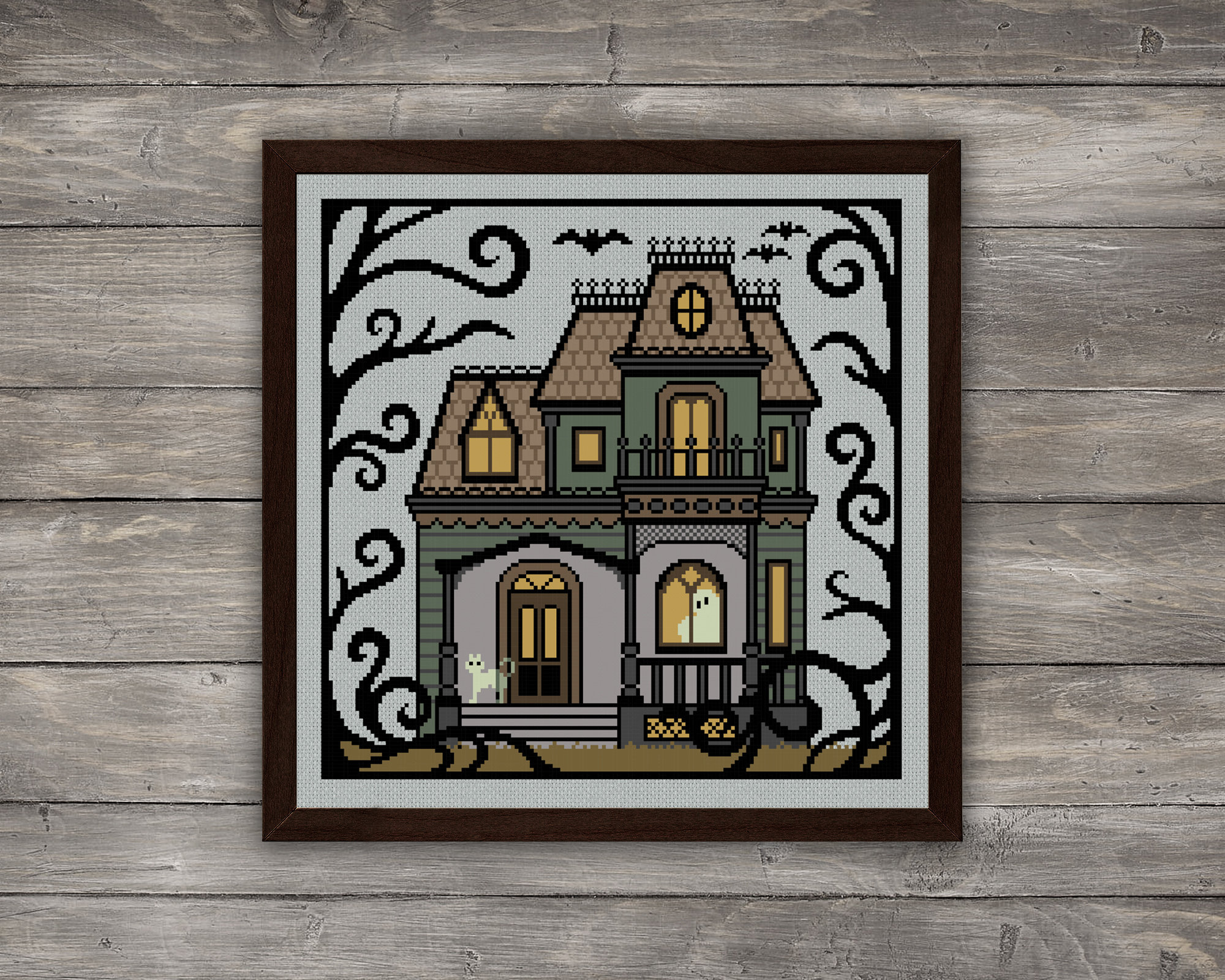 Haunted House Cross Stitch Pattern: Halloween Ghost Decor (PDF Pattern ...