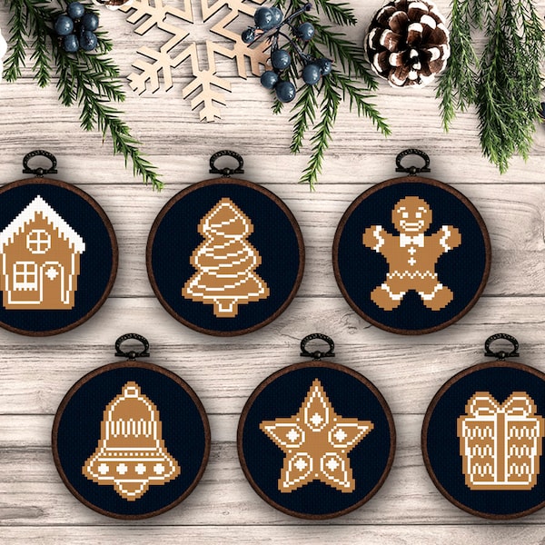 Gingerbread cookies cross stitch, Gingerbread cookies ornament, Christmas cross stitch chart, Christmas tree ornament, Christmas embroidery