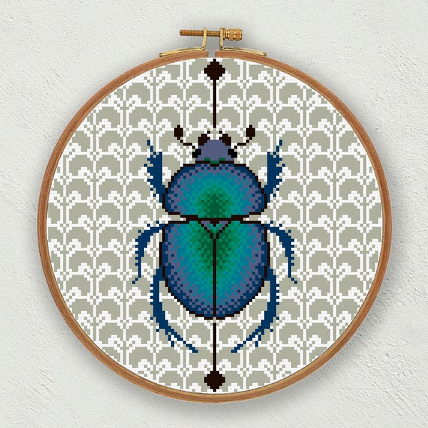 Scarab beetle cross stitch pattern, Insect cross stitch, Egyptian beetle embroidery pattern, Hoop art cross stitch, Modern cross stitch pdf