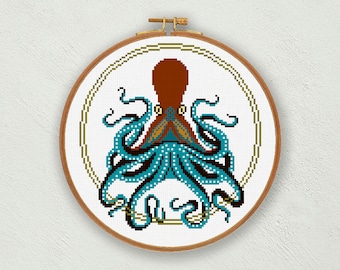 Octopus Cross Stitch Pattern: Ocean Nautical Design (PDF Pattern)