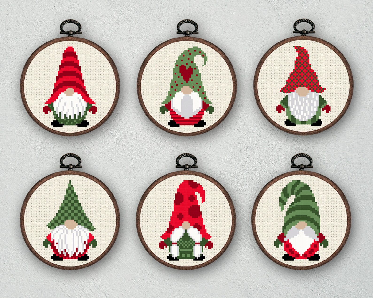 Christmas Gnomes Cross Stitch Christmas Ornaments Embroidery Etsy