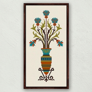 Neo greek vase cross stitch pattern, Vintage counted cross stitch, Floral cross stitch, Floral embroidery, Instant download cross stitch PDF